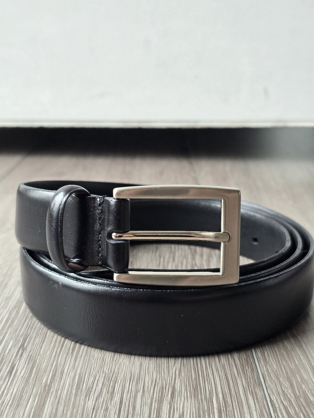 Jos A Bank Black Italian Leather Dress Belt Silver Buckle Men 46 Big Tall EUC